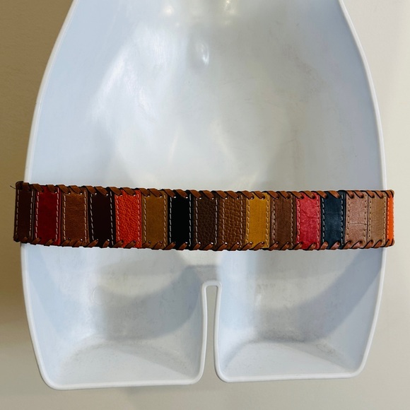 Vintage Genuine Leather Colorful Patchwork Belt Size M - Picture 6 of 10